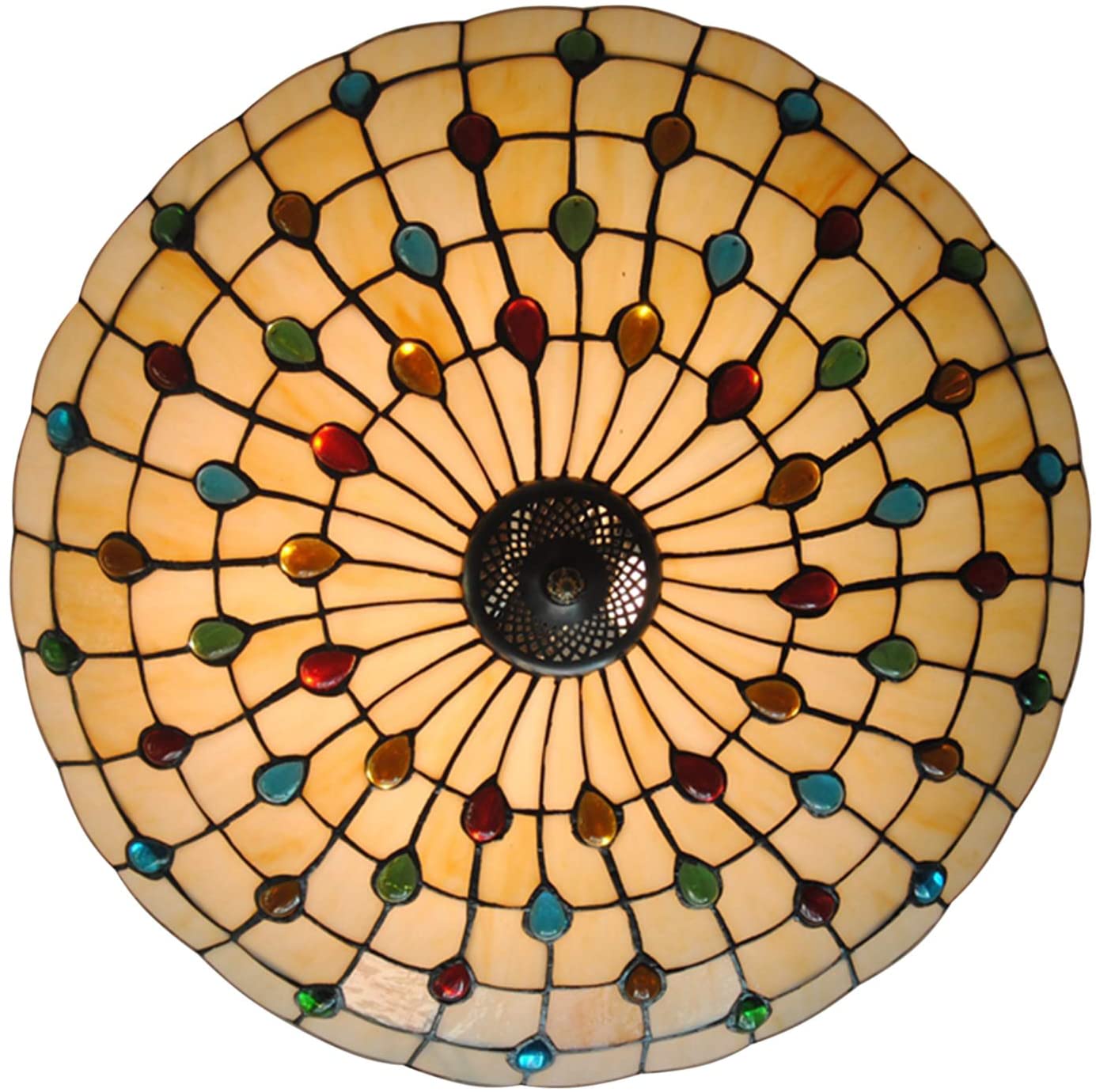 Miumaeov Vintage Tiffany Style Semi-Flush Ceiling Fixture Lamps, 20" Antique Art Beige Stained-Glass Shade 5xE26 Base, Suitable for Living Room Bedroom Study Kitchen Office Island Bar Hallway Dining