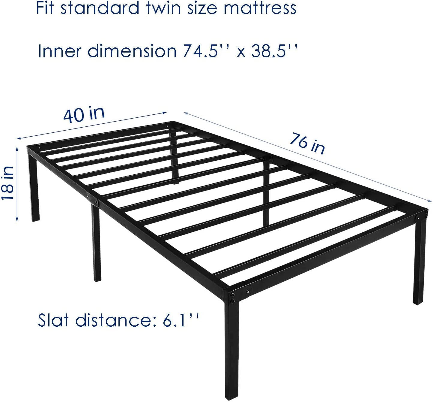 FOYUEE Twin Platform Bed Frame 18" Tall, No Box Spring Needed with Storage for Kids Girls Boys, Black Metal