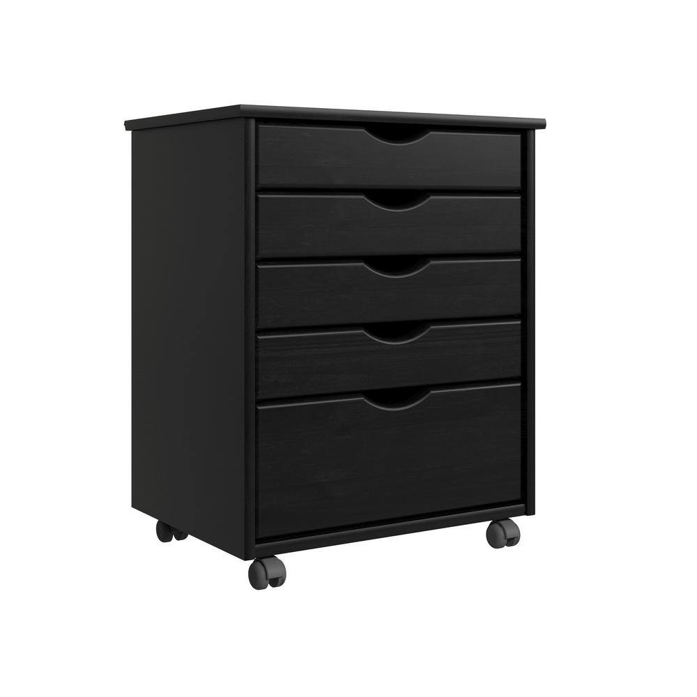 Adeptus Original 4+1 Drawer Black 25 in. H x 21 in. W x 15 in. D Solid Wood Lateral Roll Cart File Cabinet 10022