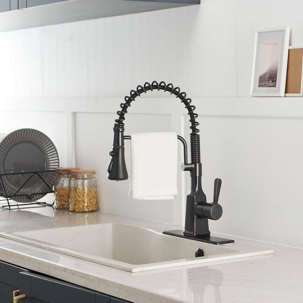 BWE Single-Handle Pull-Down Sprayer 3 Spray High Arc Kitchen Faucet With Deck Plate in Oil Rubbed Bronze A-94557-ORB