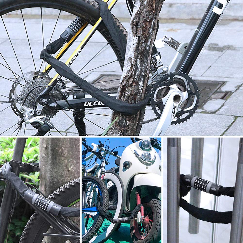 BiJun Bike Chain Lock， 5 Position Resettable Combination Heavy Duty Anti-Theft Bike Lock for Bicycle， Motorcycle， Door， Gate， Fence， Grill