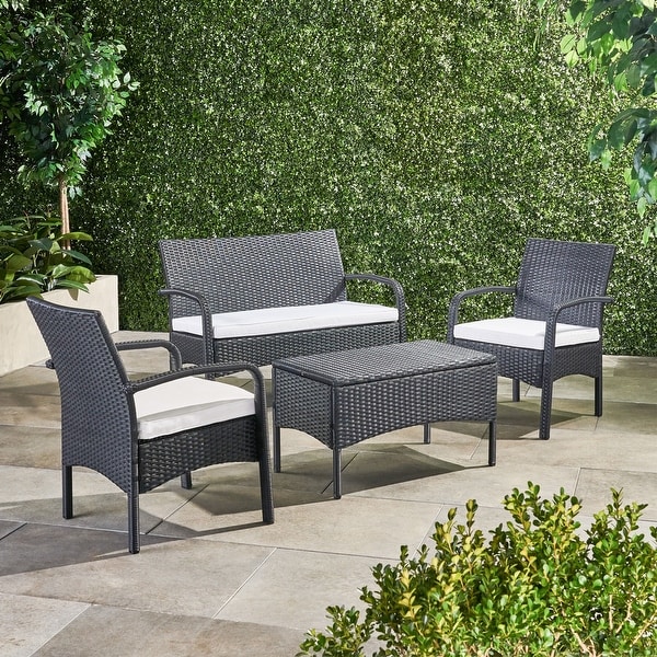 Cordoba Outdoor Wicker 4piece Conversation Set with Cushions by Christopher Knight Home