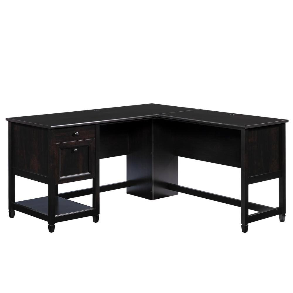 SAUDER Edge Water 59 in. L-Shaped Estate Black 2-Drawer Computer Desk with File Storage 431582