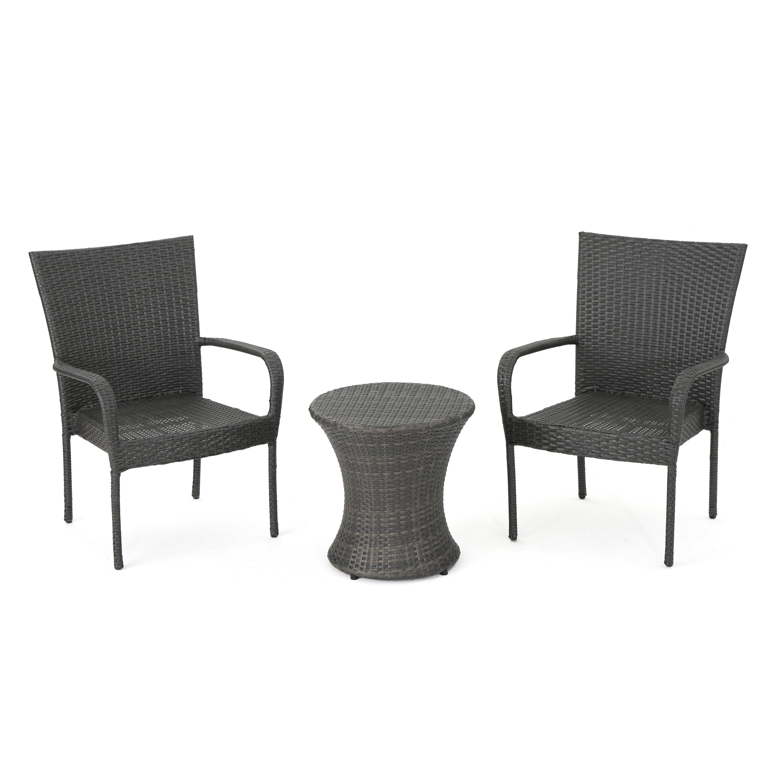 Parham Outdoor 3 Piece Grey Wicker Stacking Chair Chat Set