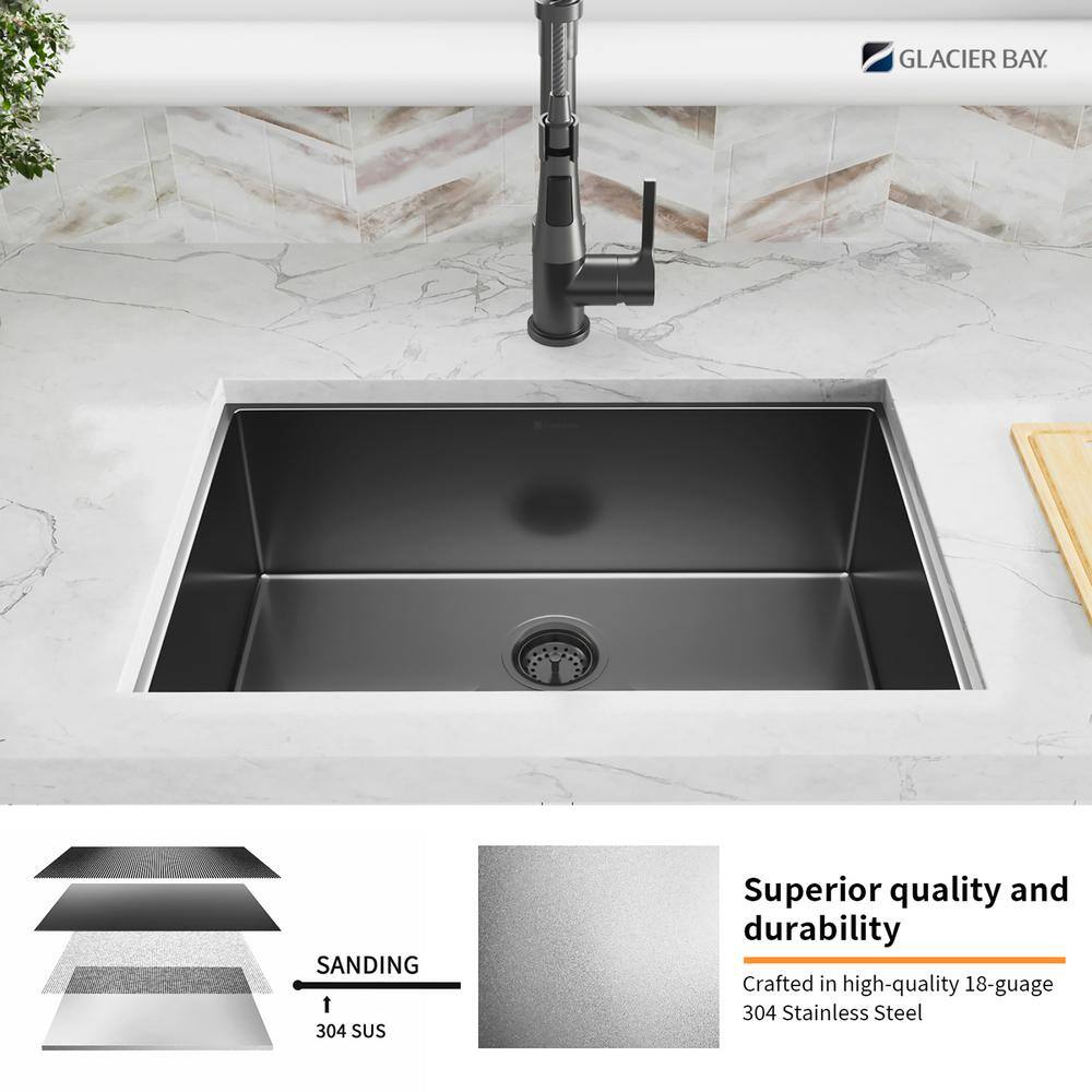 Glacier Bay Gunmetal Black Stainless Steel 31 in. 18-Gauge Single Bowl Undermount Kitchen Sink ACS3118A1H