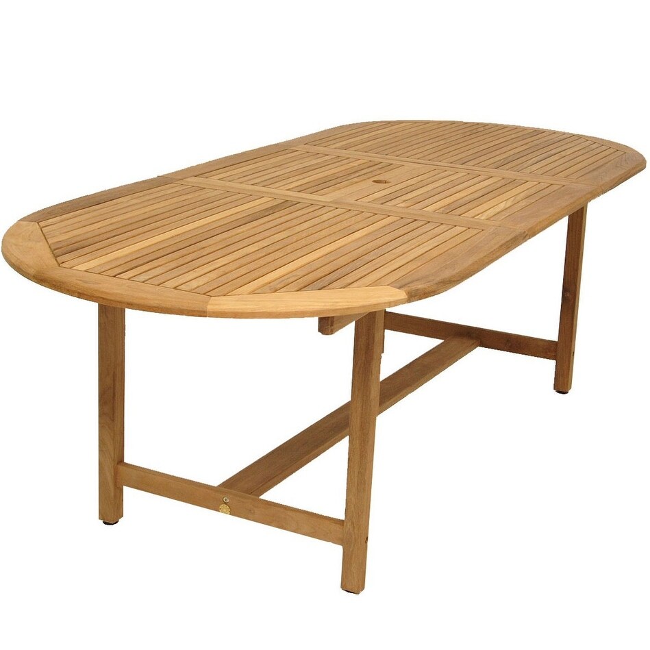 Amazonia Brown Oval Teak Wood Outdoor Dining Table with Extension   71 in. L x 39 in. W x 29 in. H