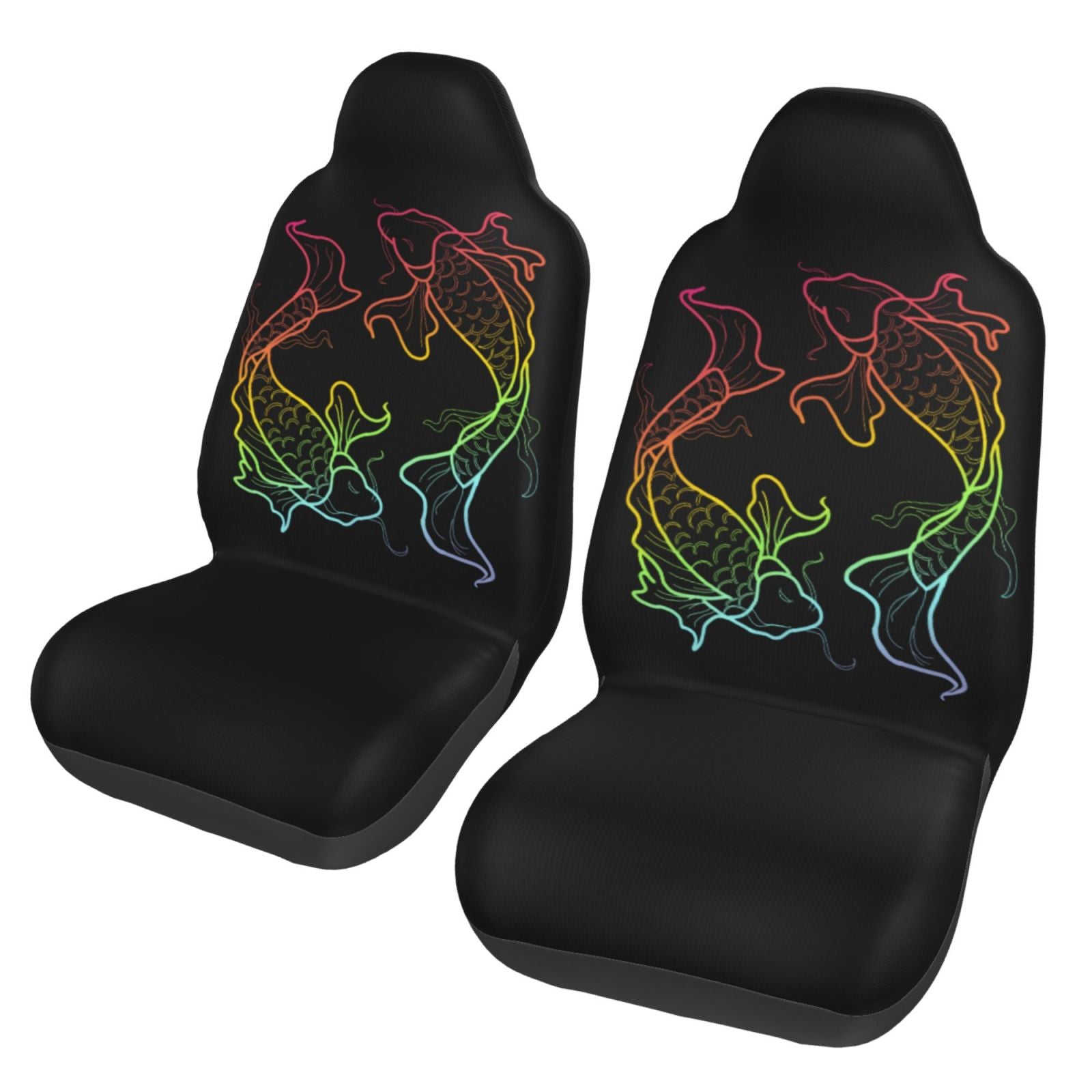 TEQUAN Front Seat Covers， Rainbow Koi Fish Pattern 2 Piece Car Seat Cover Fit Most Car SUV Truck Van