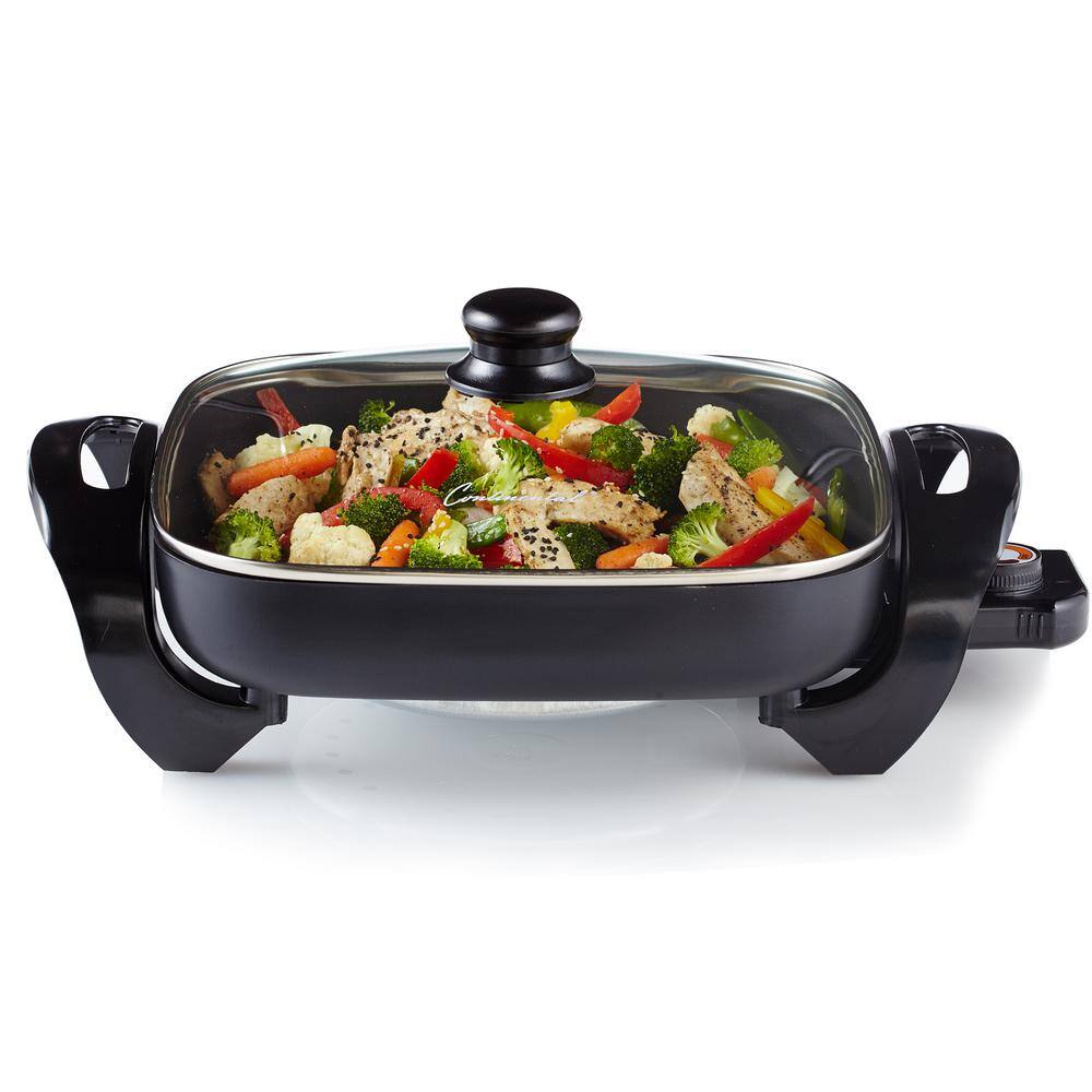 Continental Electric 12 in. Black Electric Skillet with Non-Skid Feet and Glass Lid CE23741