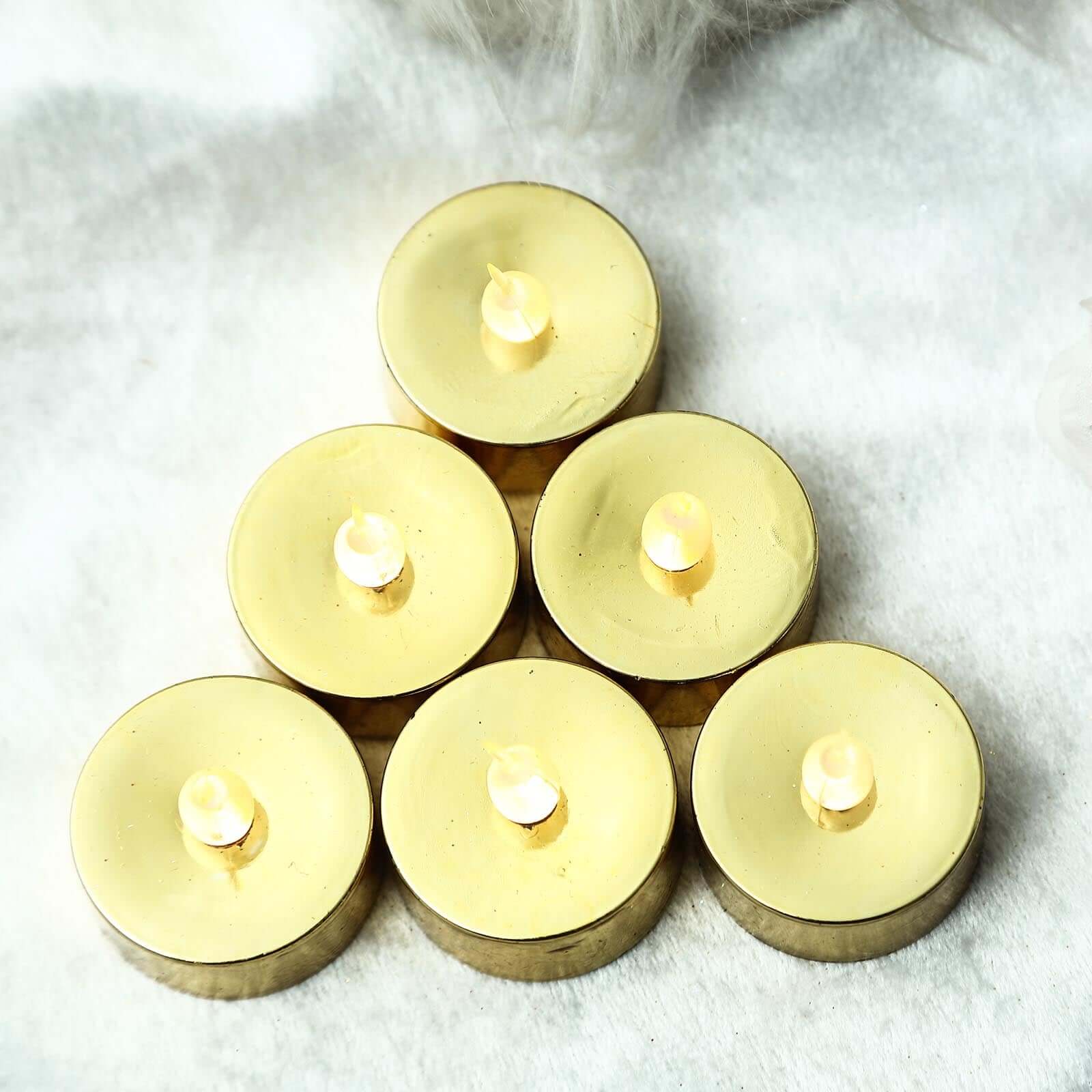 12 Pack Metallic Gold Flameless LED Tealight Candles, Battery Operated Reusable Candles