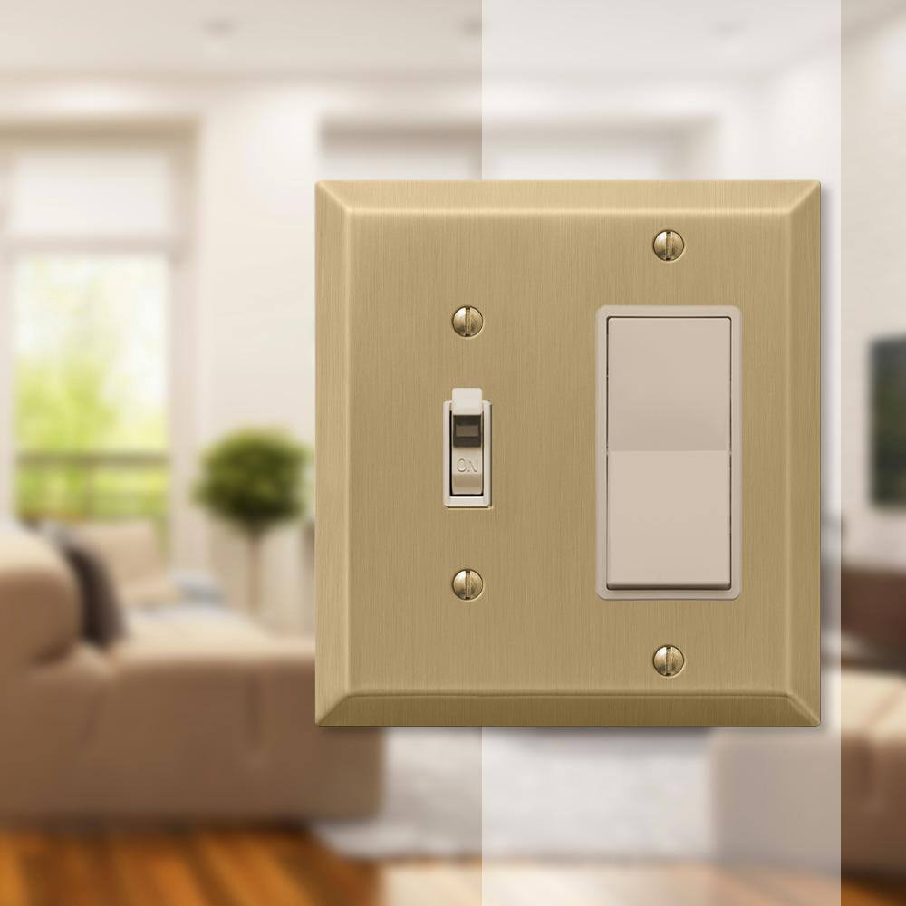 AMERELLE Metallic 2 Gang 1-Toggle and 1-Rocker Steel Wall Plate - Brushed Bronze 163TRBZ