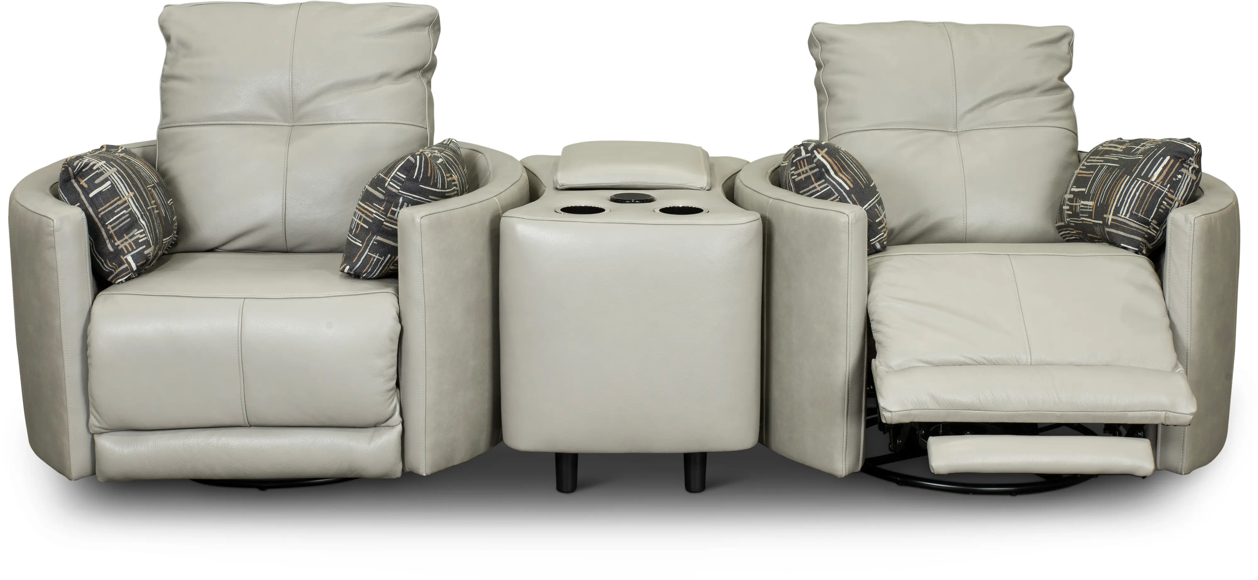 Waterloo Light Gray Leather 3 Piece Curved Home Theater Seating