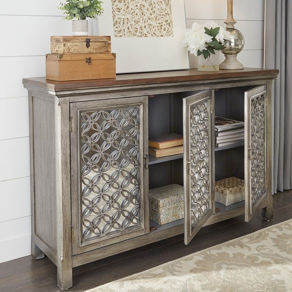 Westridge Wirebrushed Gray White Worn Wood 3 Door Accent Cabinet