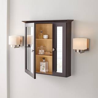 Home Decorators Collection 24-34 in. W x 24-58 in. H Fog Free Framed Surface-Mount Bi-View Bathroom Medicine Cabinet in Java with Mirror 45410