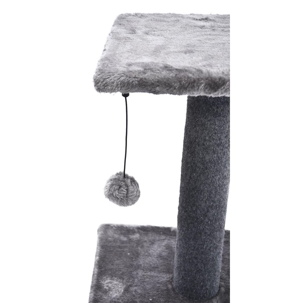 CAT CRAFT 2-Level Plush Pedestal Cat Scratching Post and Platform Lounge with Hanging Cat Toy, Gray 40520