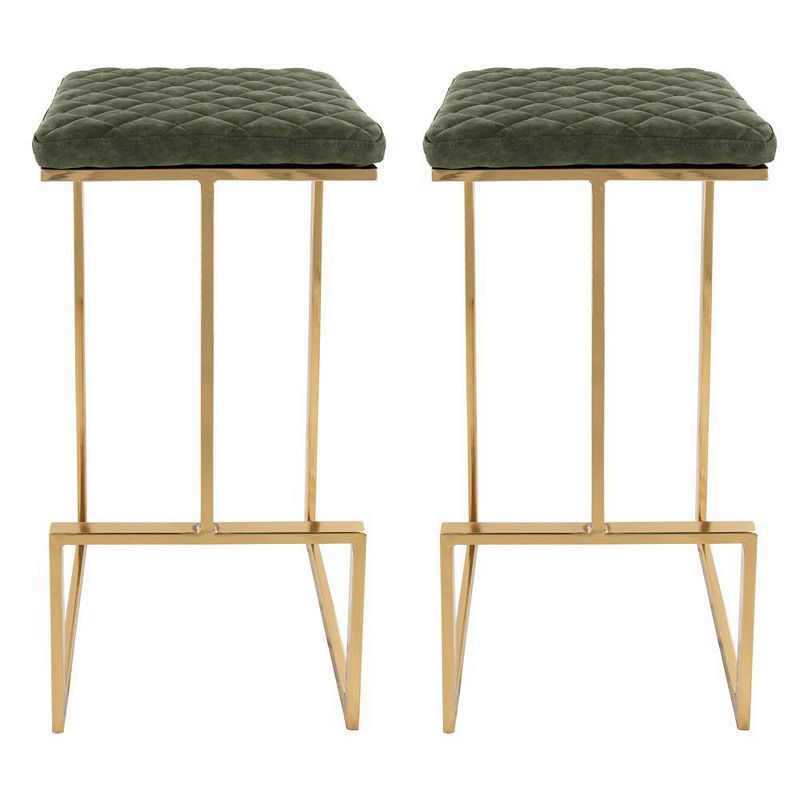 LeisureMod Quincy Leather Bar Stools With Gold Metal Frame Set of 2