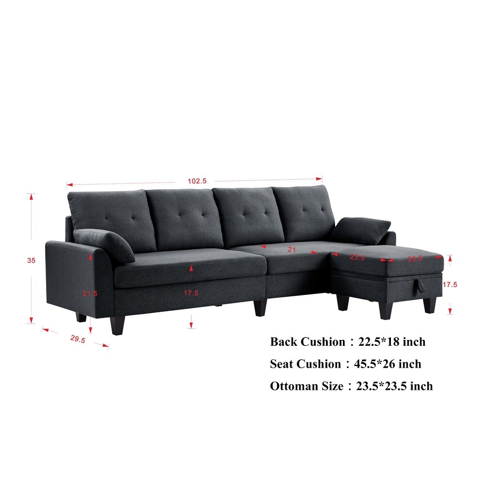 2   Piece Slipcovered Sectional Sofa With Storage Ottoman L Shaped Living Room Sofa