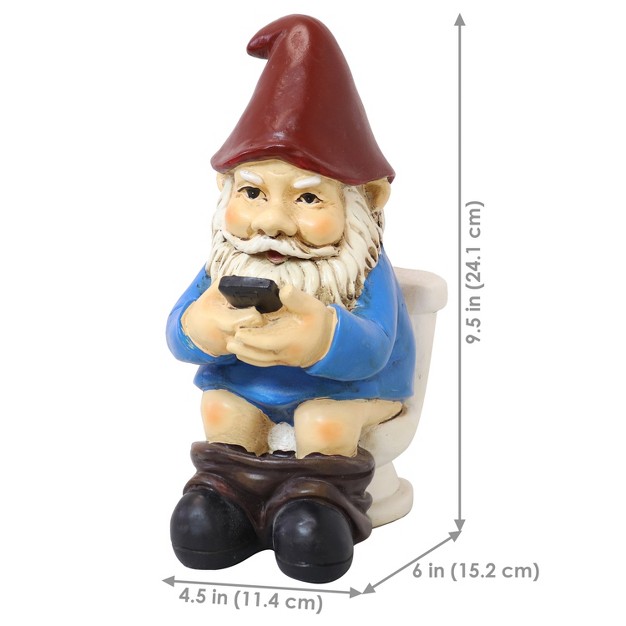 Sunnydaze 9 5 inch Cody The Garden Gnome On The Throne Reading His Phone Sculpture Funny Lawn Decoration Blue