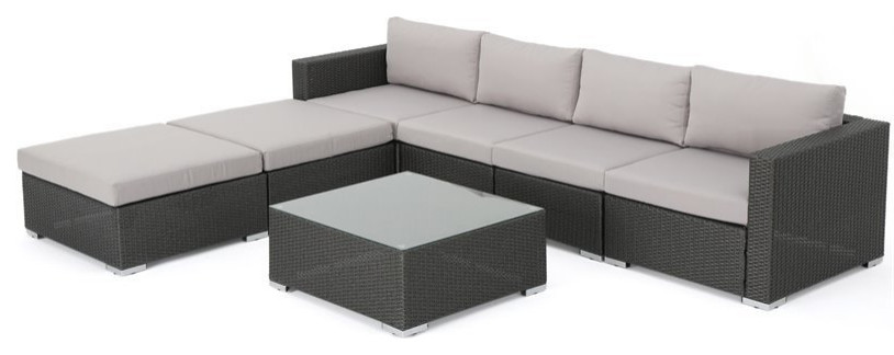 Santa Rosa 6 Seater Wicker Sectional Sofa with Aluminum Frame/Silver Cushion   Tropical   Outdoor Lounge Sets   by Homesquare  Houzz