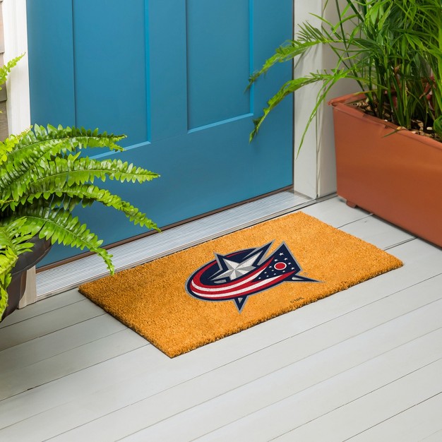 Evergreennhlcolumbus Blue Jackets Logo Natural Coir 28 X 16 Inches Indoor Outdoor Doormat