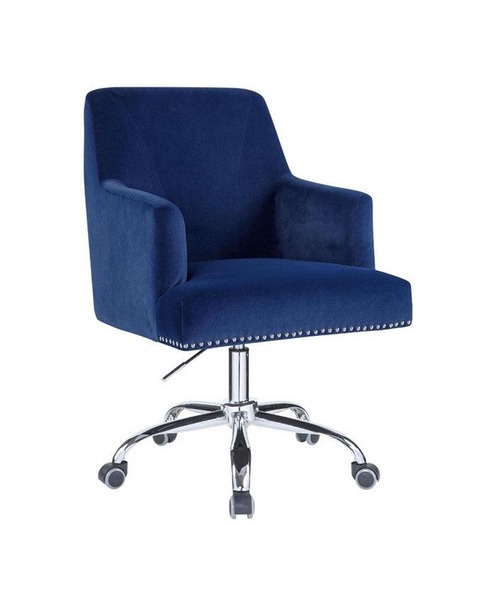 Simple Relax Velvet Office Chair with Nailhead Trim in Blue and Chrome