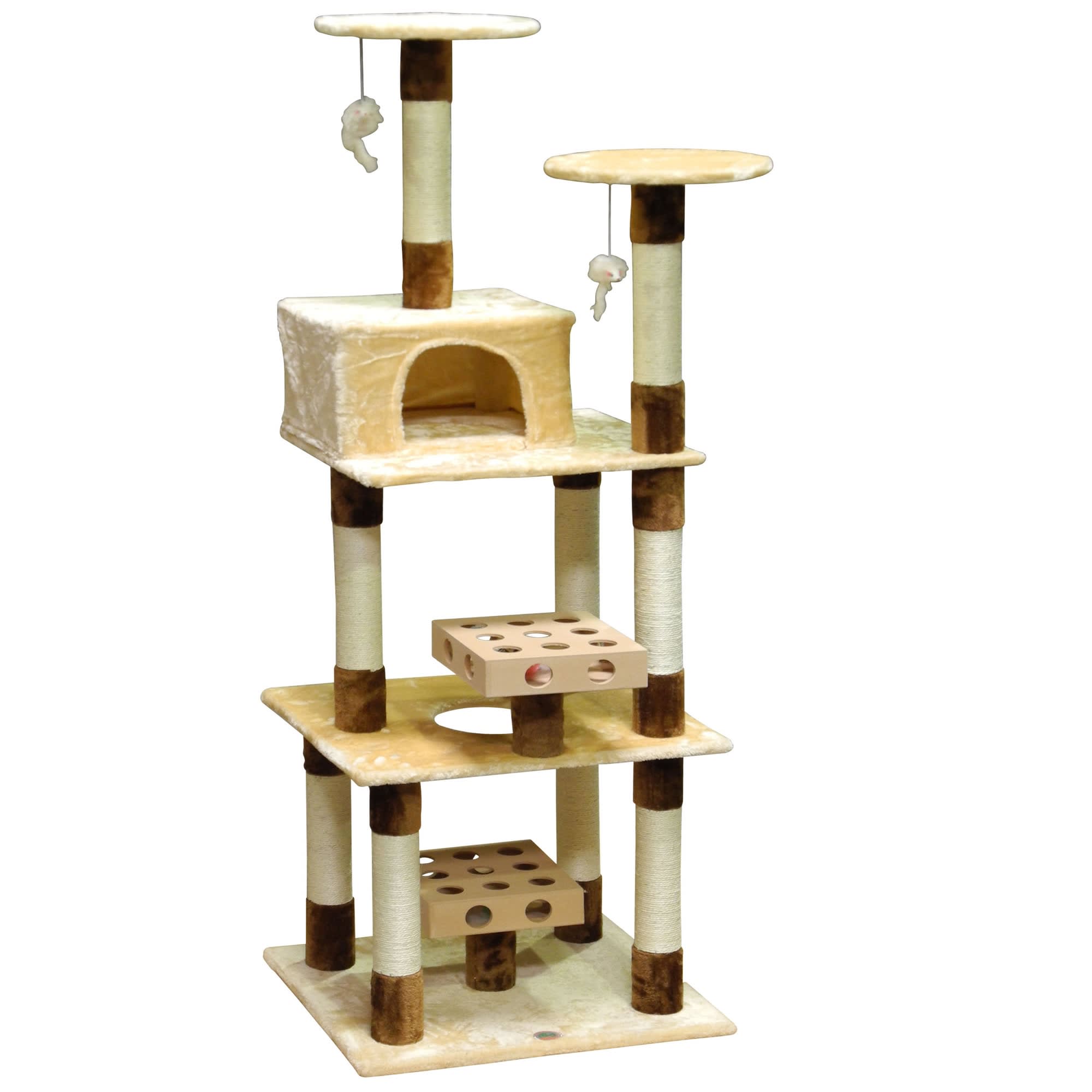 Go Pet Club IQ Busy Box Cat Condo with 2 IQ boxes and Sisal Covered Scratching Posts SF059， 74