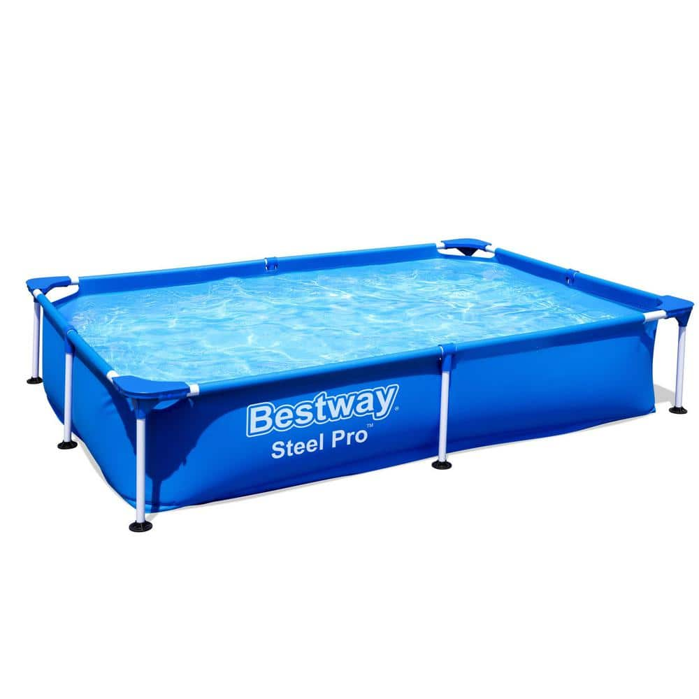 Bestway Pro 87 in. x 59 in. Rectangular 17 in. Deep Metal Frame Above Ground Pool 56545E-BW