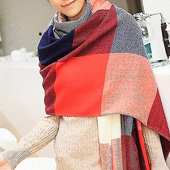 Women Tartan Scarf - Winter Long Scarves Plaid Warm Wraps Wool British Style For Ladies Spinning Tassel Shawl Long Stole1pcs-multicolor