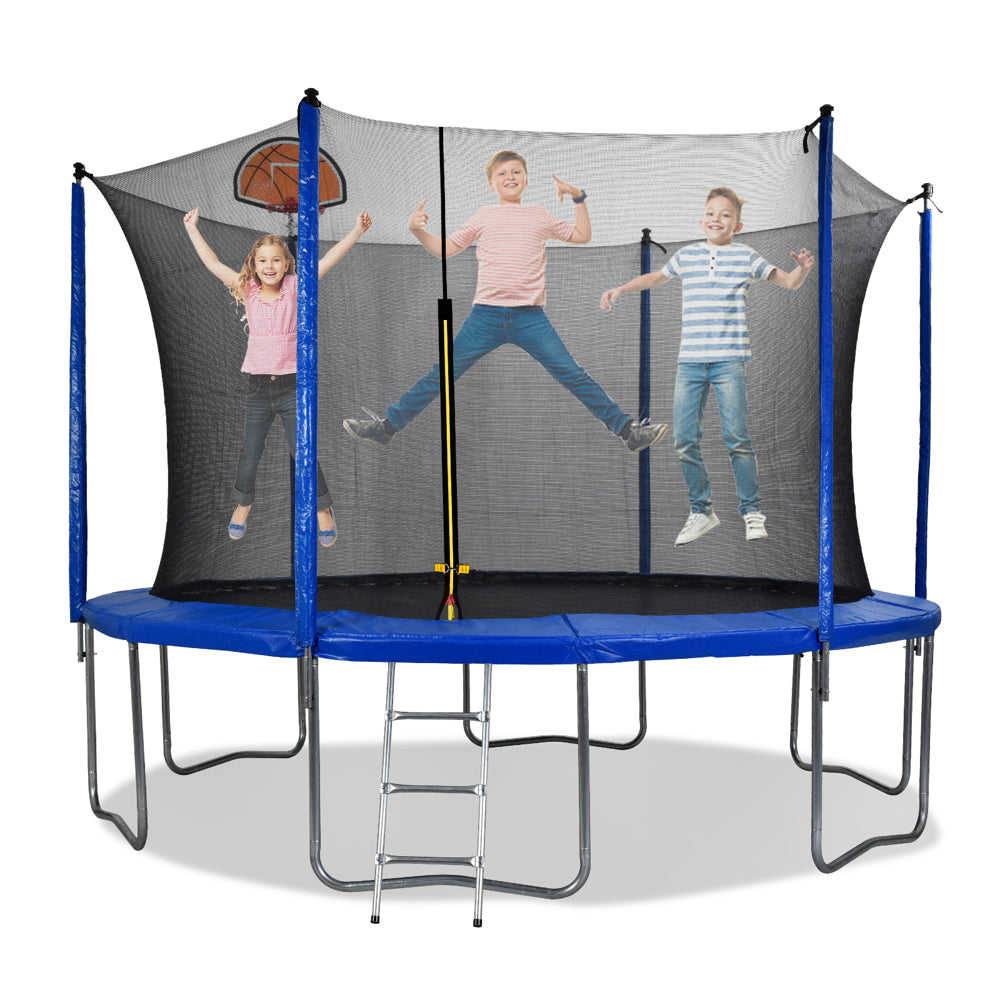 12ft Trampoline ， 200lb Weight Limit With Backboard Net，Outdoor Backyard Trampoline - Blue，N00112