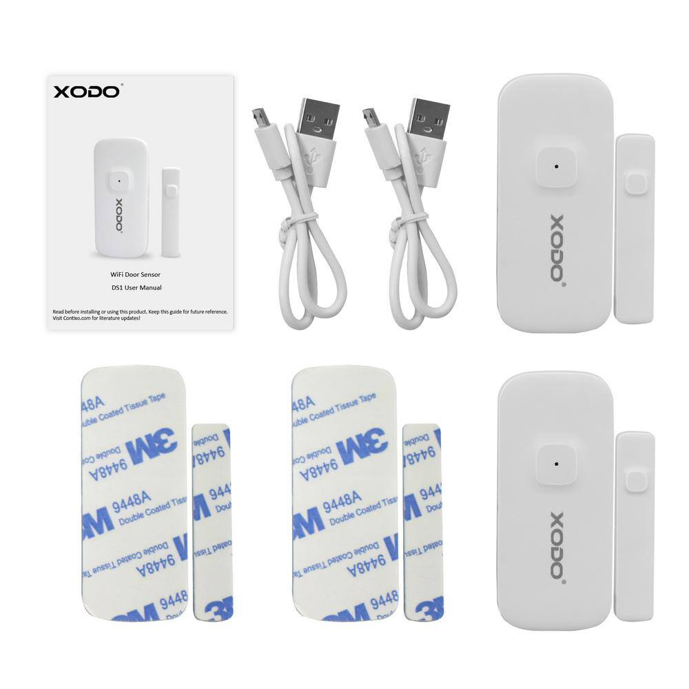 Xodo Wi-Fi Wireless Security Burglar Alarm Chime Sensors for DoorsWindows - Intruder Alert-Smart Phone Compatible (2-Pack) DS1 (2-Pack)