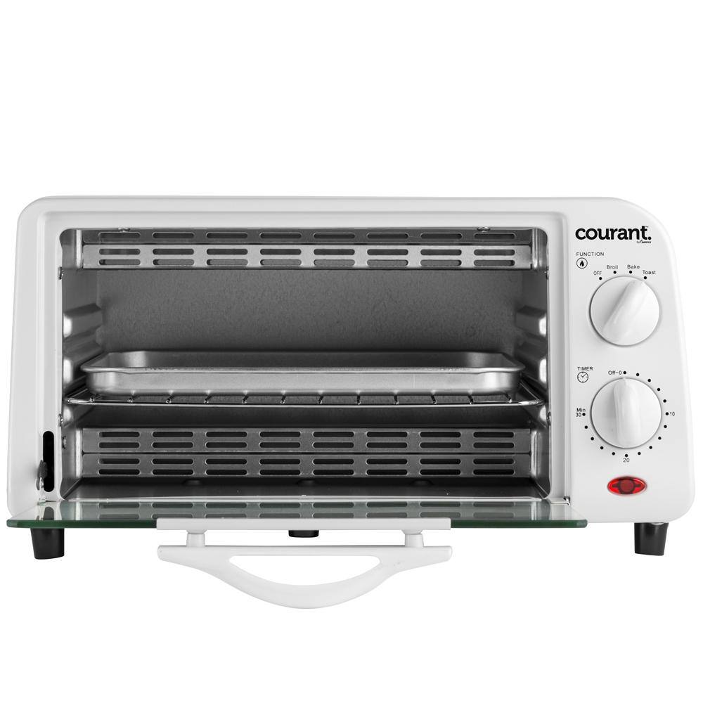 Courant 4-Slice Countertop Toaster Oven Functions to Toast Bake and Broil - White MTO942W974