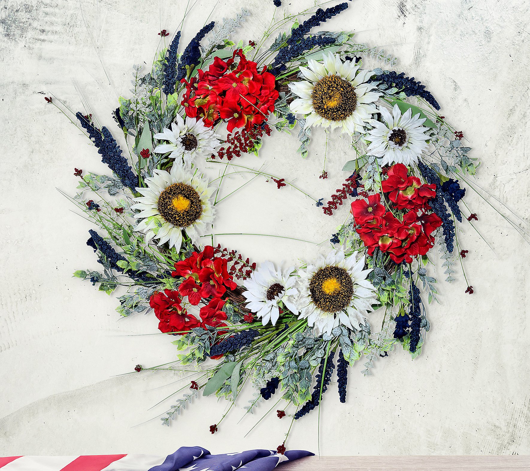 Patriotic Sunflower and Geranium Wreath 24