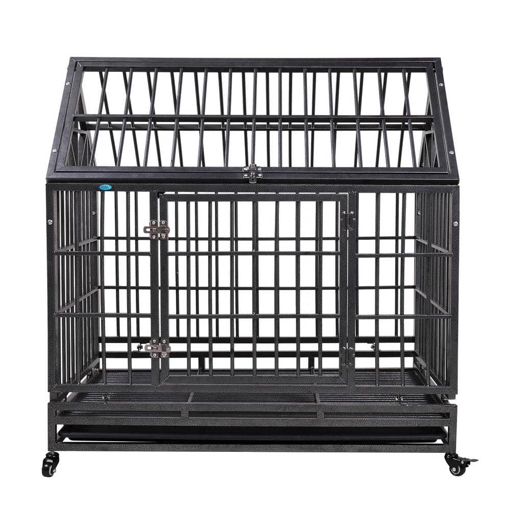 COZIWOW 3.5 ft. L x 2.3 ft. W x 3.6 ft. H Heavy Duty Dog kennel Crate with 4 Wheels and Tray CW12K0312