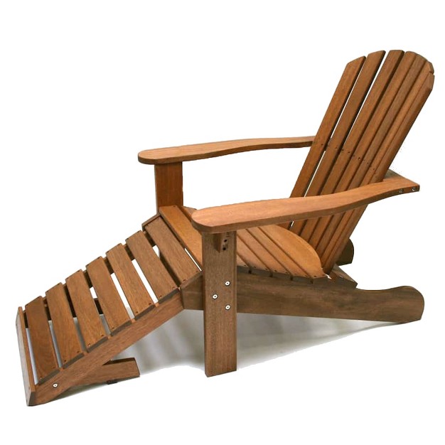 Outdoor Interiors Eucalyptus Wood Adirondack Chair With Built In Ottoman And Protective Plastic Foot Pads Ideal For Balcony Deck Or Patio Brown