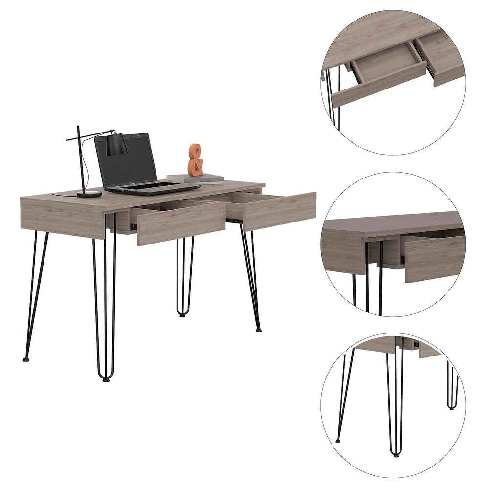 Modern Simple 2 Drawer Writing Desk with Hairpin Legs