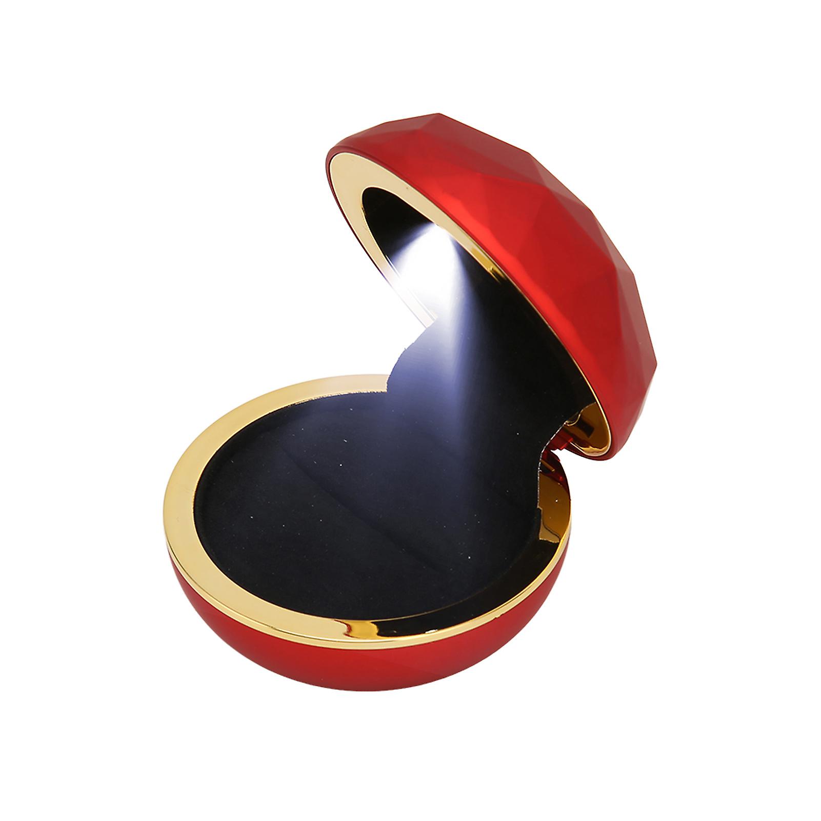 Ring Box Round Shape Jewelry Display Gift Storage Box Organizer With Led Light For Proposal Engagement Weddingred