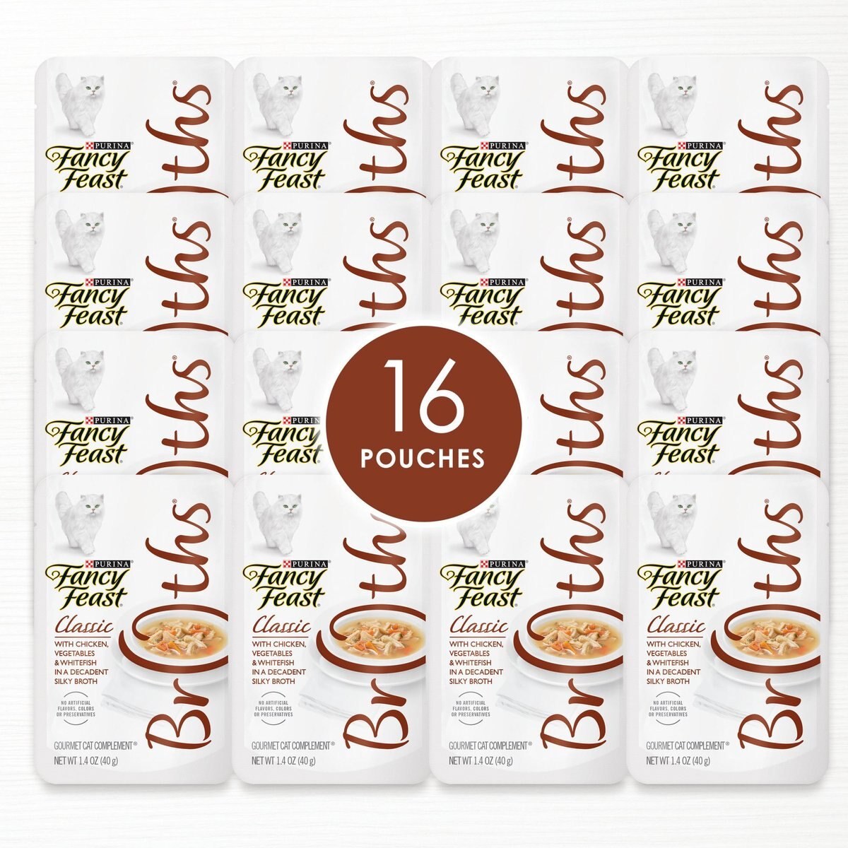 Fancy Feast Classic Broths with Chicken， Vegetables and Whitefish Supplemental Cat Food Pouches