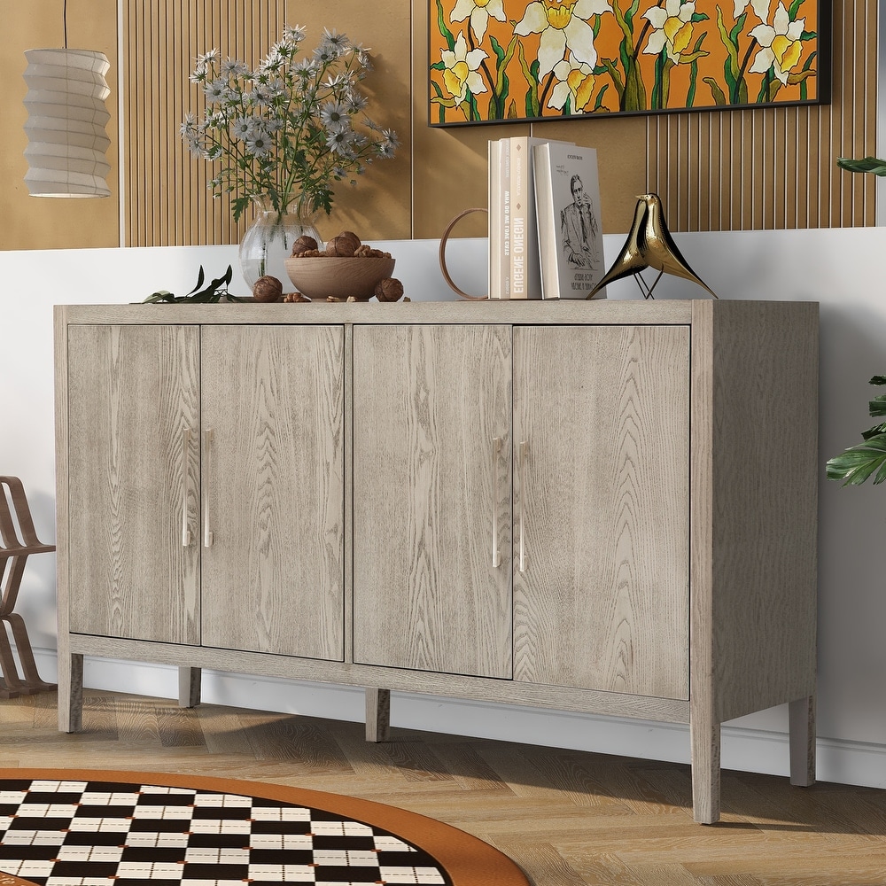 Storage Cabinet Sideboard Wooden Cabinet with 4 Metal handles  4 Shelves and 4 Doors for Hallway