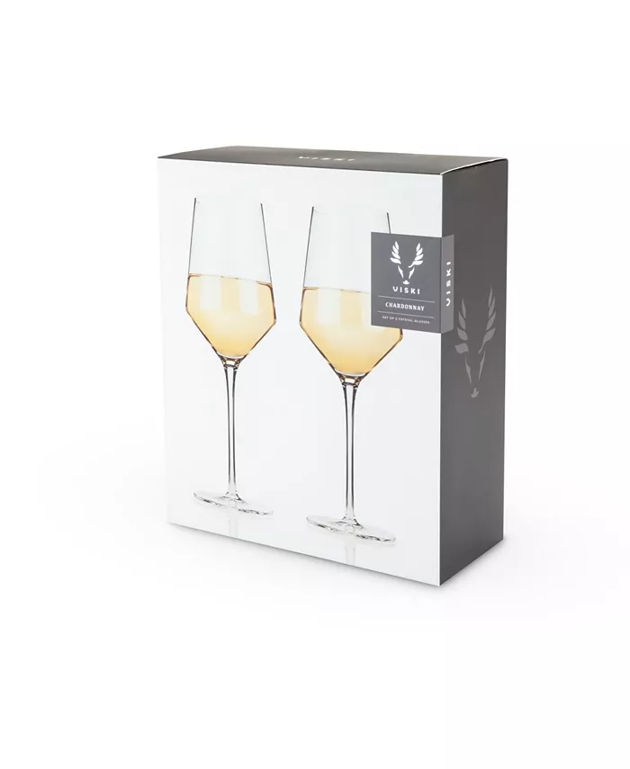 Viski Raye Angled Crystal Chardonnay Wine Glasses Set of 2 13 Oz