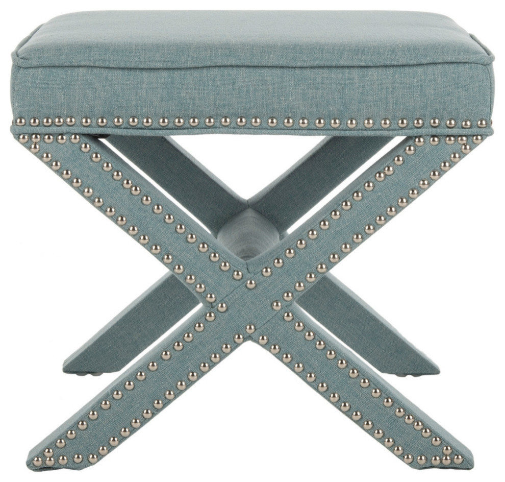 Arnold Ottoman  Silver Nail Heads Sky Blue   Transitional   Footstools And Ottomans   by Rustic Home Furniture Deco  Houzz