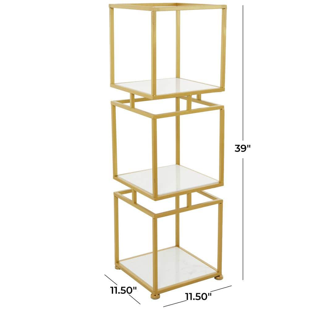 Litton Lane Marble Stationary Gold Shelving Unit with 3 Marble Shelves 040344