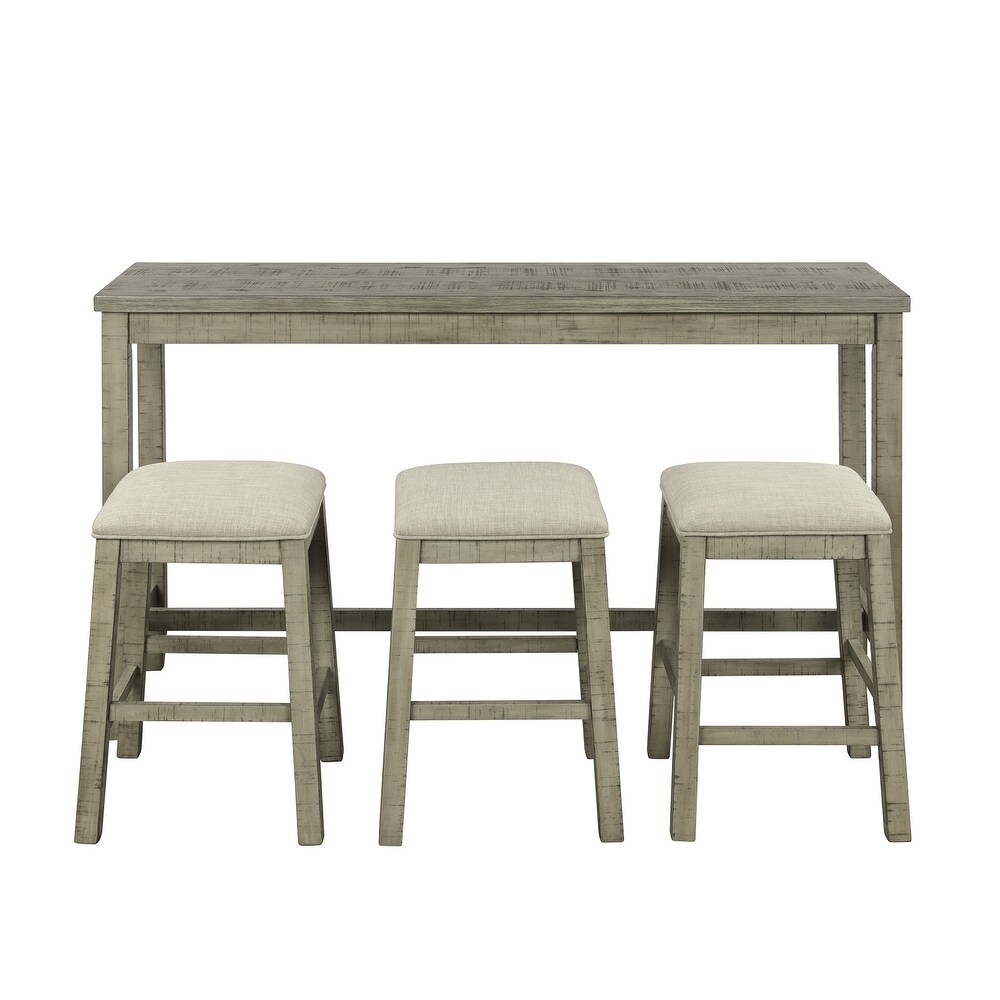 4 Piece Counter Height Table Set with Leather Padded Stools and Socket