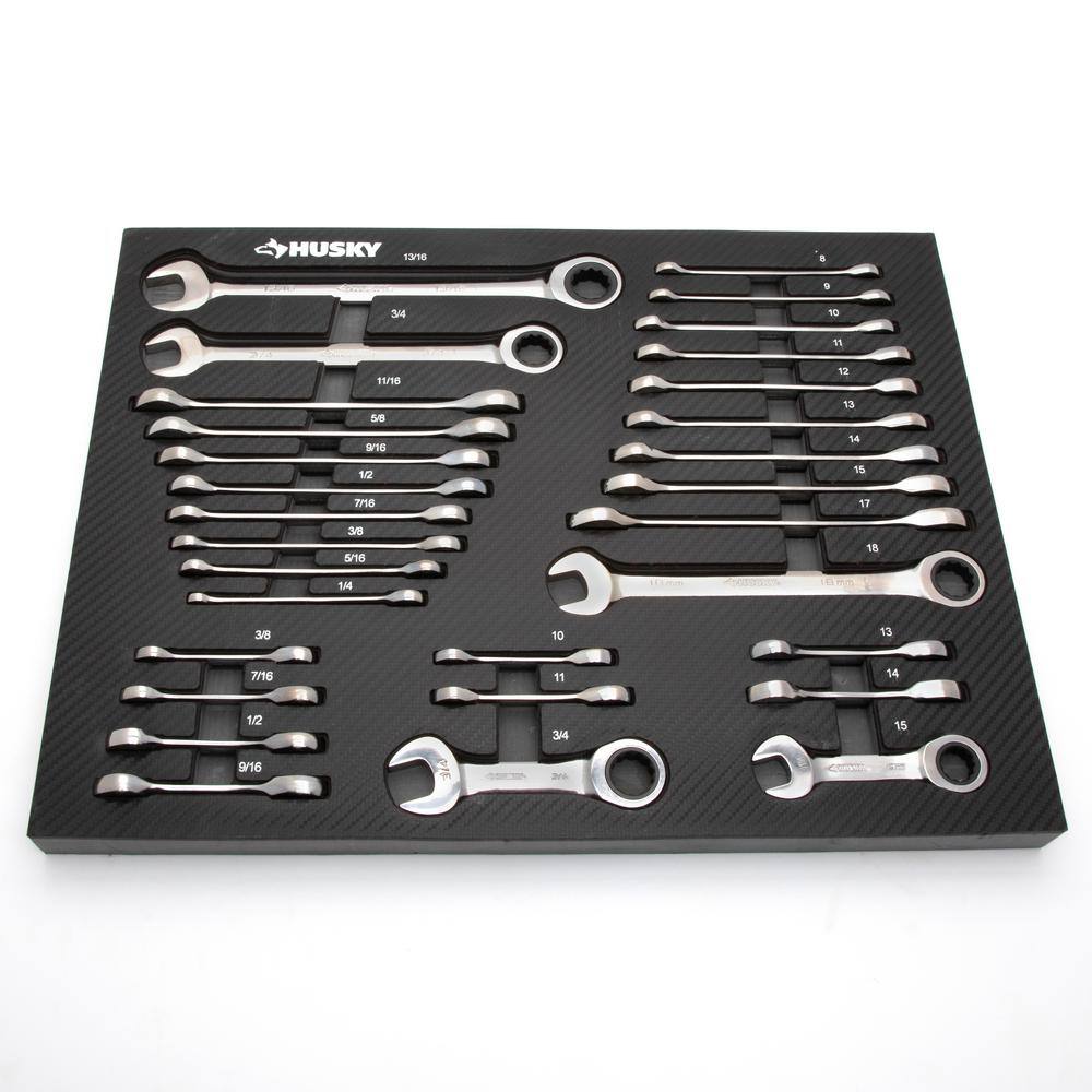 Husky SAE and Metric Ratcheting Wrench Set in EVA Tray (30-Piece) HRW30PCEVA