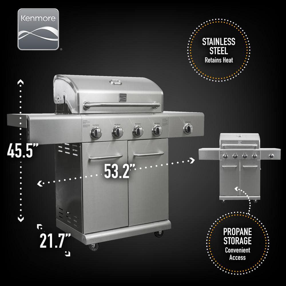 KENMORE 4Burner Searing Side Burner Gas Grill in Stainless Steel