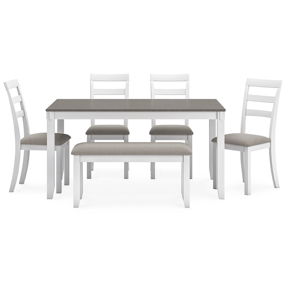 Signature Design by Ashley Stonehollow White and Gray Dining Table and Chairs with Bench (Set of 6)