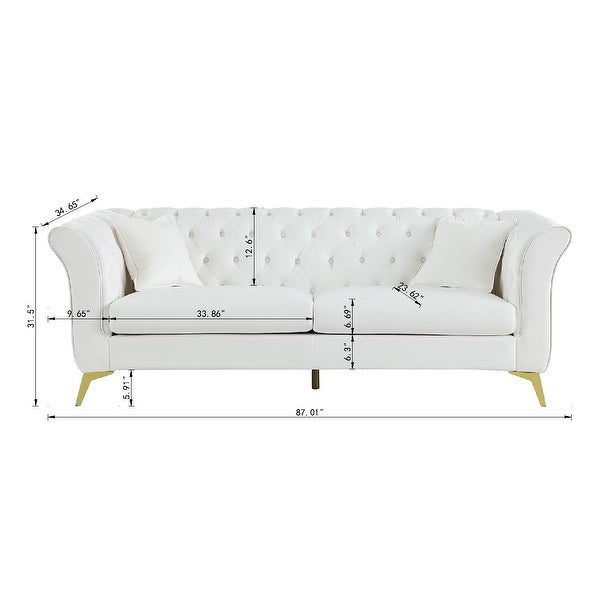 3 Seater White Velvet with 2 Pillows