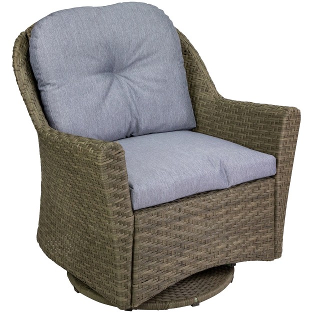 Gray Resin Wicker Deep Seated Glider Chair With Gray Cushions