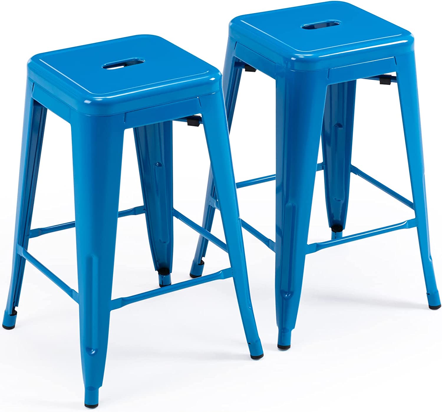 24 Inch Metal Bar stools, Backless Counter Height Barstools, Indoor Outdoor Stackable Stools with Square Seat