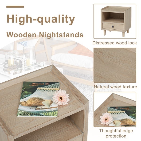 Nightstands Wood End Table with 1-Drawer and Open Shelf for Bedroom， Side Tabel for Living Room - - 36830102