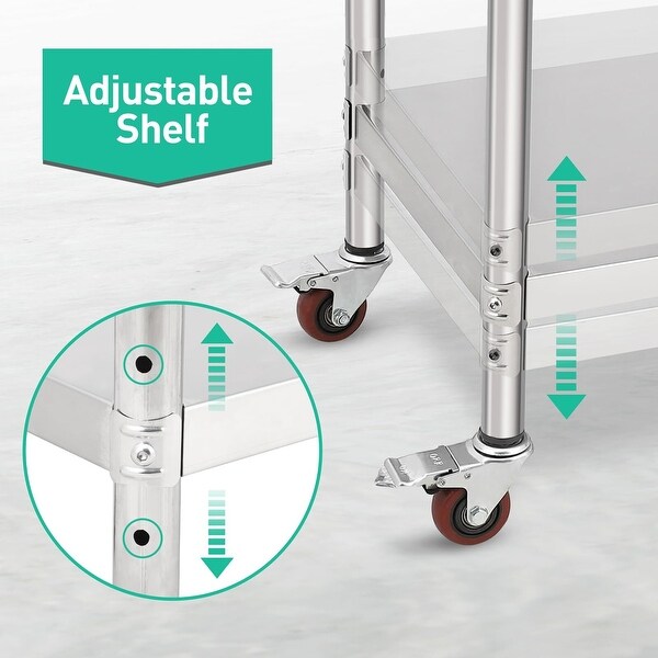 Stainless Steel Table for Prep and Work 48 x 24 x 35 Inch，Heavy Duty Metal Table Cart Worktable with Caster Wheel