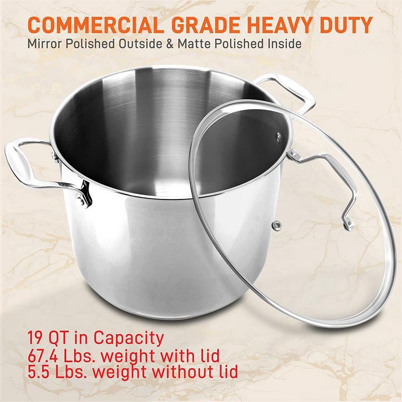 NutriChef Heavy Duty 19 Quart Stainless Steel Soup Stock Pot with Handles and Lid